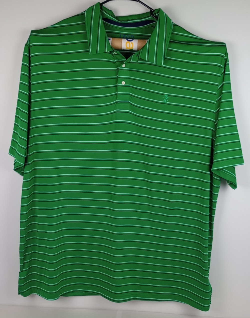 IZOD Golf Stretch Mens 4XLT Green Stripe Satin Polyester Short Sleeve Polo Shirt